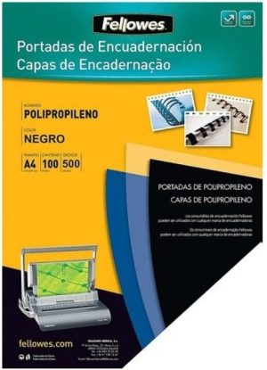 caja 100 tapa encuadernación a4 polipropileno 450 micras color negro fellowes