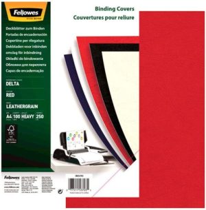 Caja 100 tapas encuadernación a4 cartón simil piel delta cuero rojo 250g
