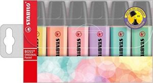 Estuche 6 marcadores fluorescentes stabilo boss 70 original pastel