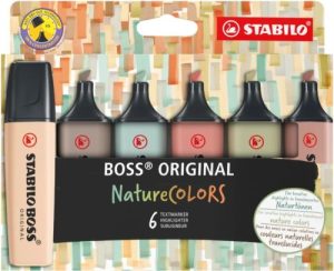Estuche 6 marcadores fluorescentes stabilo boss nature colors surtidos