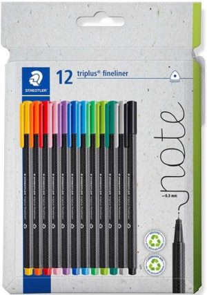 Estuche 12 rotuladores triplus fineliner 334 colores surtidos