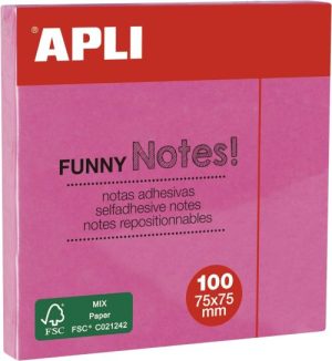 Bloc 100 notas adhesivas 75x75mm rosas Apli