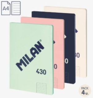 Paq/4 libreta encolada a4 48h 95g. 1horizontal microperforada colores surtidos