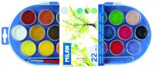 Estuche plastico 22 pastillas de acuarela + 1 pincel colores surtidos milan