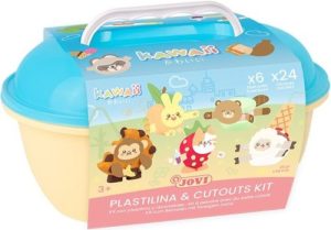 Cofre 24 barras plastilina 15g + modeladores + recortables serie kawaii