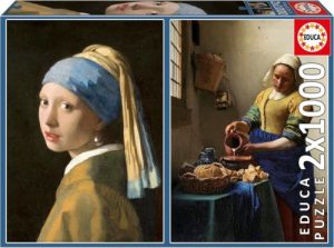 Puzzle 2x1000 piezas la joven de la perla + la lechera vermeer