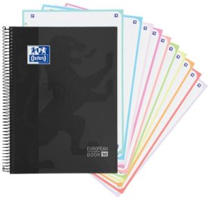 Paq/5 cuaderno espiral a4+ 150h 90g. cuad.5x5 ebook10 color negro