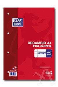 Recambio a4 100h 4 taladros 90g. 1 horizontal c/m oxford