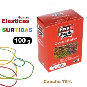 Caja 100g gomas elásticas colores y tamaños surtidos