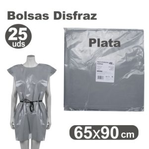 PACK/25 BOLSAS DE PLASTICO PARA DISFRACES 65X90CM PLATA