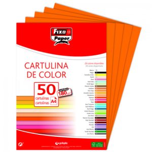 PAQ/50 CARTULINAS FIXO A4 180G. NARANJA