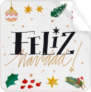 ROLLO 250 ETIQUETAS CUADRADA FELIZ NAVIDAD