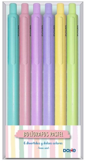 ESTUCHE 6 BOLIGRAFOS RETRACTILES COLORES PASTEL SURTIDOS