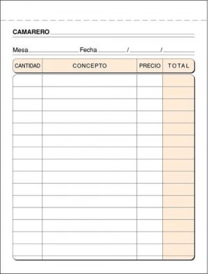 PAQ/5 TALONARIOS DE CAMAREROS 1/8 TRIPLICADO AUTOCOP. T-89