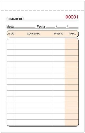 Paq/10 talonario de camarero 9x14cm duplicado autocopiante T140N numerado