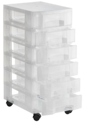 TORRE DE ALMACENAJE 6 CAJONES COLOR TRANSPARENTE CON RUEDAS