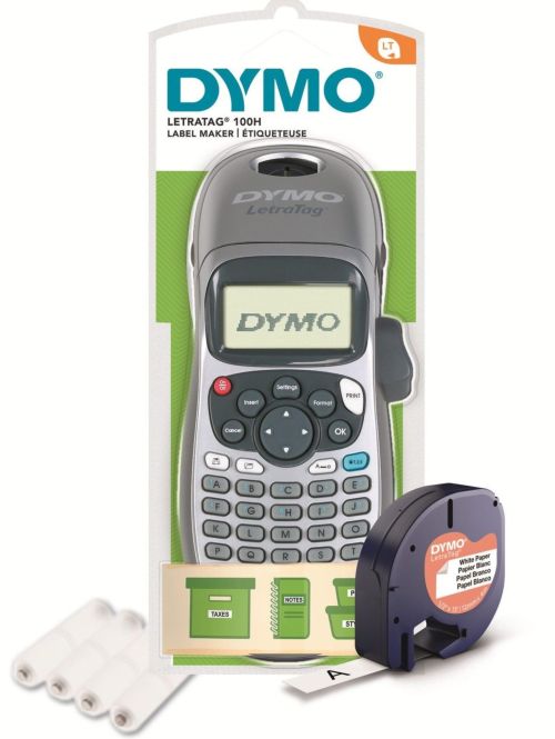 ROTULADORA DYMO LETRATAG LT-100H GRIS + 1 CINTA REGALO + 4 PILAS AA