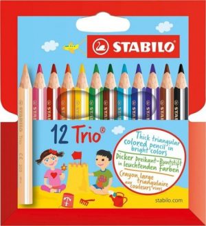 Estuche 12 lapices de colores stabilo trio grueso corto