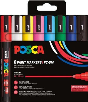 ESTUCHE 8 ROTULADORES POSCA PC5M UNI-BALL COLORES SURTIDOS