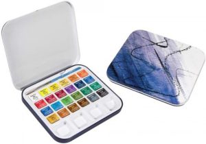 Estuche 24 pastillas acuarlela fina + 1 mini pincel + 1 paleta Daler Rowney