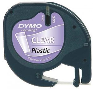 CINTA DYMO LETRATAG PLASTICO NEGRO/TRANSPARENTE 12MMX4M.
