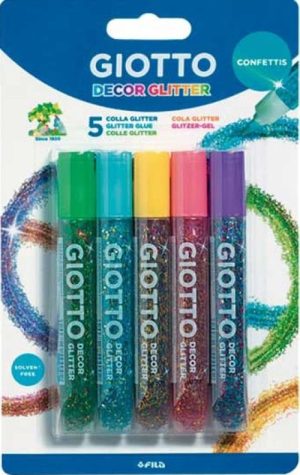 BLISTER 5 TUBOS 10ML COLA GLITTER GLUE CONFETTIS GIOTTO