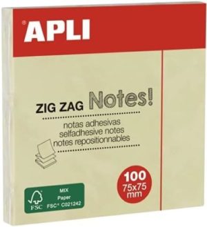 Bloc 100 notas adhesivas zigzag amarillas 75x75mm Apli