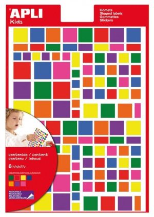 Bolsa 6 hojas gomets triangulares y cuadrados 7 colores surtidos