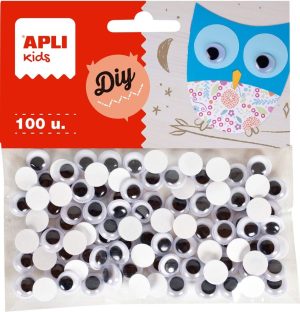 BOLSA 100 OJOS MOVILES ADHESIVOS NEGROS 10 MM