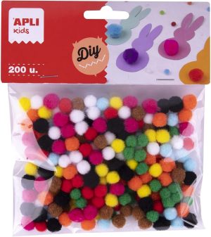 BOLSA POMPONES MINI SURTIDOS 200 UNIDADES