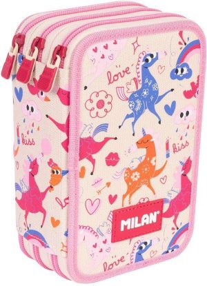 Plumier 3 pisos con contenido serie flowicorn color rosa