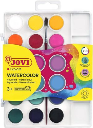 Estuche plastico 18 acuarelas jovi colores surtidos + pincel