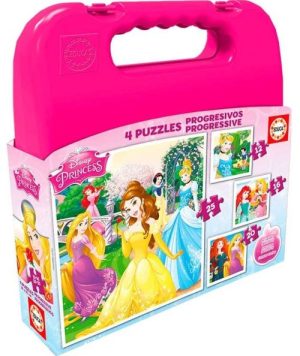 PRINCESAS DISNEY 4 PUZZLES PROGRESIVOS 12-16-20-25 PIEZAS