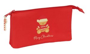 PORTATODO TRIPLE OSITO ROJO FELICES FIESTAS 22x12x3cm