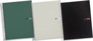 Pack/3 cuaderno espiral notebook8 a5 200h 70g cuad.5x5 the original color kaki, gris y negro