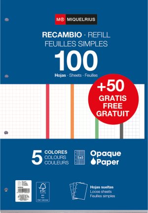 Recambio notebook5 a4 100+50 90g cuadrícula 5x5 greca colores intensos