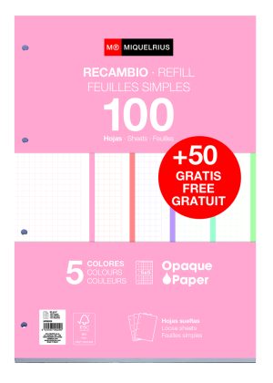 Recambio notebook5 a4 100+50 90g cuadricula 5x5 greca colores pastel