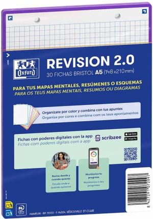 PAQUETE FLASHCARDS 2.0 OXFORD A5 2T 30F CUAD.5X5 MORADO