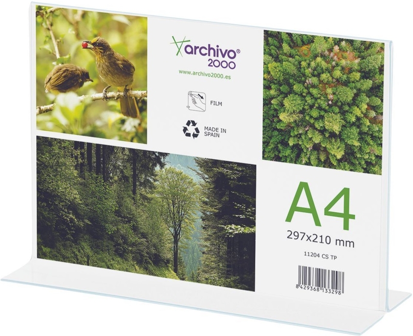 Expositor de sobremesa forma t metácrilato a4 horizontal 85x300x215mm