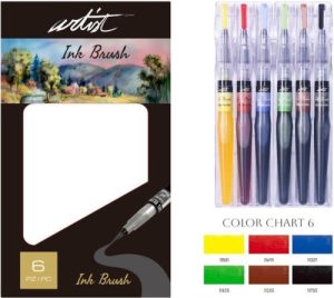 Estuche 6 pincel de tinta acuarelables artist brush colores surtidos
