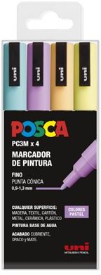 Estuche 4 rotuladores posca PC3MR uni-ball colores pastel