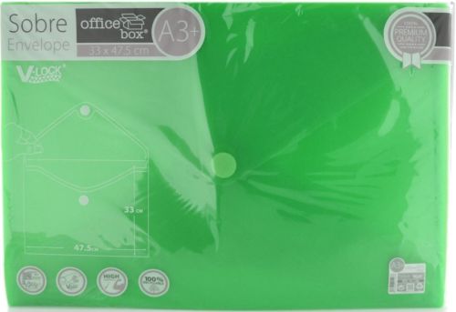 PAQ/10 CARPETA SOBRE A3+ V-LOCK 330X475 CIERRE VELCRO VERDE