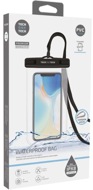 FUNDA IMPERMEABLE AL AGUA CON COLGANTE DE PVC IPX8 NEGRA