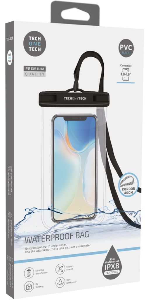 FUNDA IMPERMEABLE AL AGUA CON COLGANTE DE PVC IPX8 NEGRA