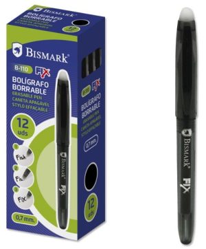 C/boligrafo bismark borrable negro punta 0,7mm con capuchón