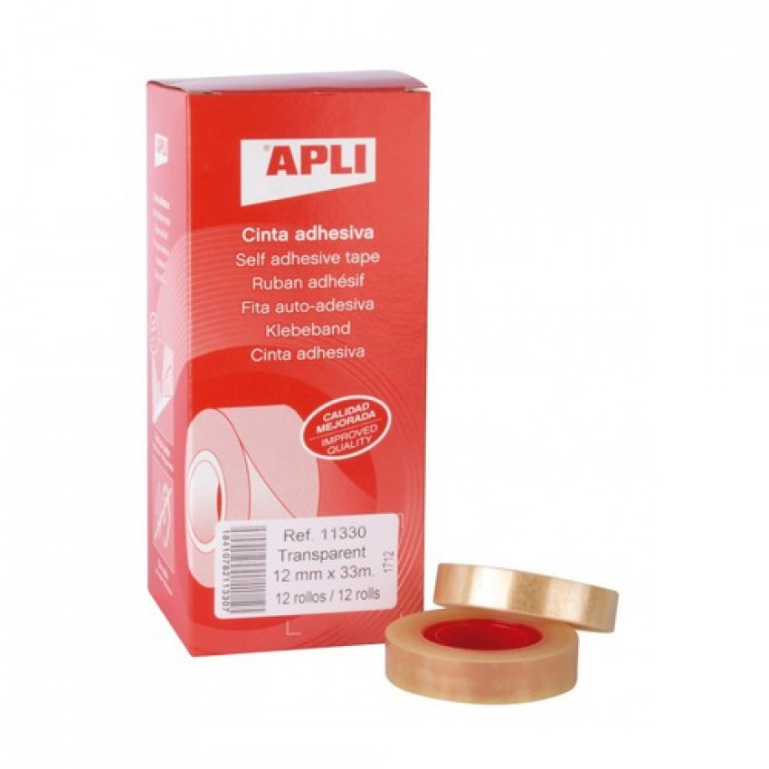 C/12 ROLLOS CINTA ADHESIVA 33MX12MM TRANSPARENTE