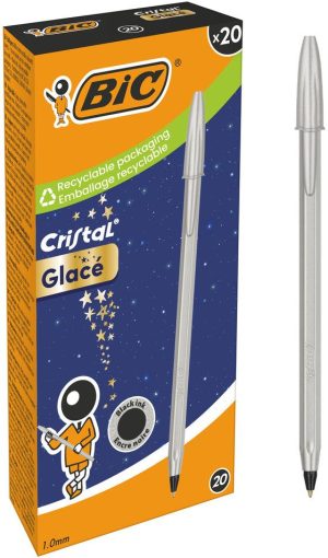 C/20 bolígrafo bic cristal glace plata tinta negra