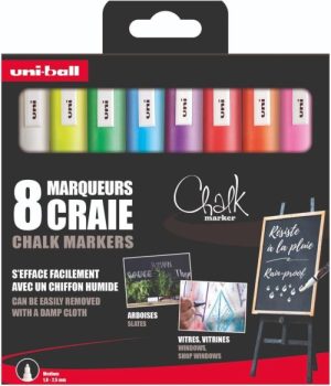 BLISTER 8 ROTULADORES TIZA LIQUIDA UNI-CHALK COL SURTIDOS