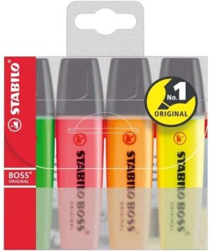 Estuche 4 marcadores fluorescentes stabilo boss 70 original colores surtidos