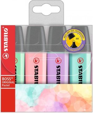 Estuche 4 marcadores fluorescentes stabilo boss 70 pastel colores surtidos